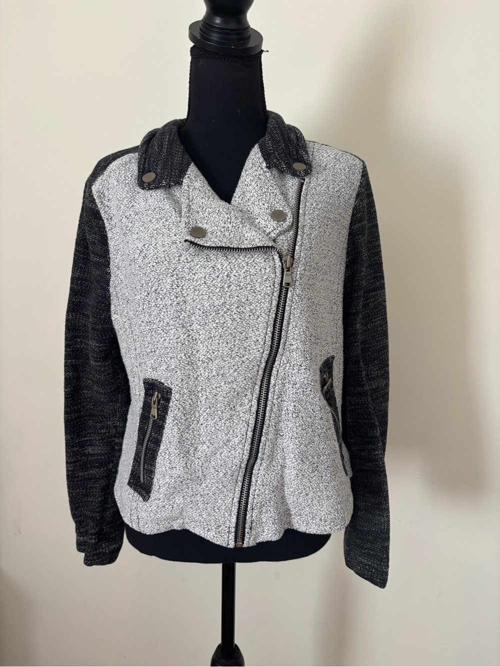 Lou & Grey Black and White Marled Knit Cardigan Size L